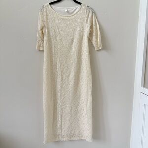 Pinkblush Maternity Cream Elbow Sleeve Lace Overlay Midi Dress